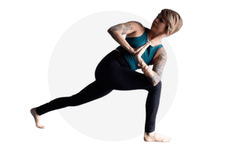 female yogi in crescent twist pose