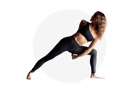 female yogi in bound side angle pose